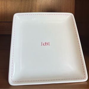 Rae Dunn - “ Serve” Appetizer Dish With Red Lettering and Trim
